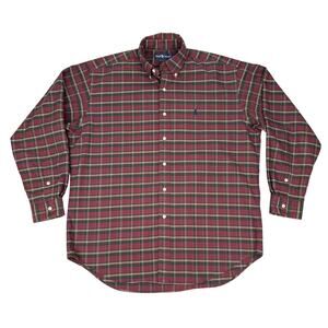 Ralph Lauren Plaid Button Down Shirt Red Green Cotton Preppy Heritage Large